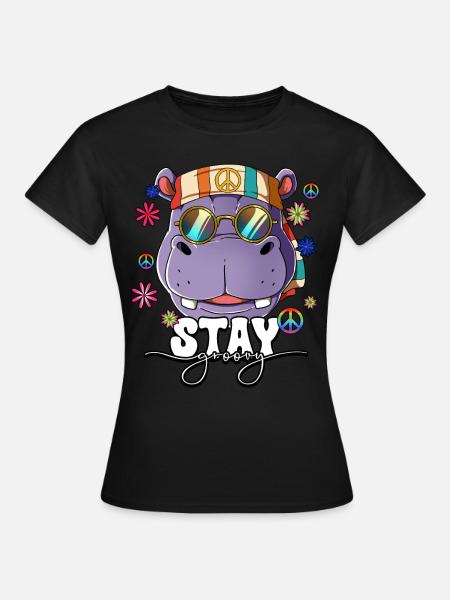 60er 70er Jahre Kostüm Stay Groovy Hippie - Frauen T-Shirt - Schwarz