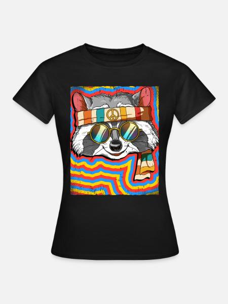 Hippie Waschbär Psychedelisch Trippy - Frauen T-Shirt - Schwarz