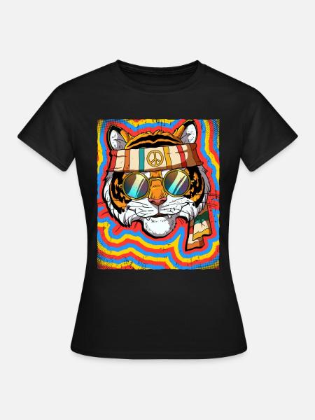 Hippie Tiger Psychedelisch Trippy - Frauen T-Shirt - Schwarz