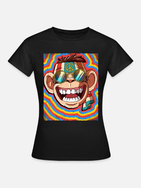 Hippie Affe Psychedelisch Trippy - Frauen T-Shirt - Schwarz
