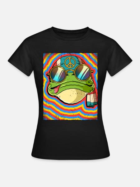Hippie Frosch Psychedelisch Trippy - Frauen T-Shirt - Schwarz