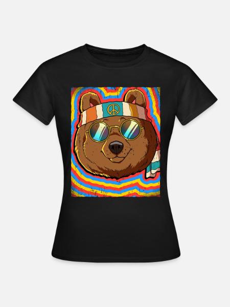 Hippie Bär Psychedelisch Trippy - Frauen T-Shirt - Schwarz