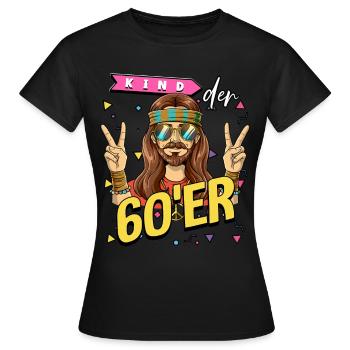 Kind der 60er Jahre Mann Kostüm - Frauen T-Shirt - Schwarz - Vorne - AI Model Female 172 dark (172cm)