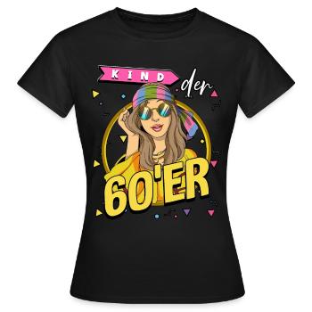 Kind der 60er Jahre Frau Kostüm - Frauen T-Shirt - Schwarz - Vorne - AI Model Female 172 dark (172cm)