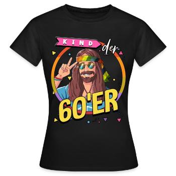 Kind der 60er Jahre Mann Kostüm - Frauen T-Shirt - Schwarz - Vorne - AI Model Female 172 dark (172cm)