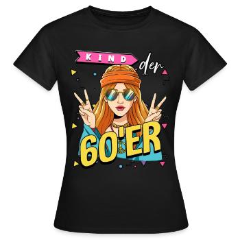 Kind der 60er Jahre Frau Kostüm - Frauen T-Shirt - Schwarz - Vorne - AI Model Female 172 dark (172cm)