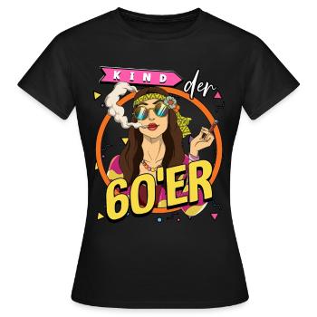 Kind der 60er Jahre Frau Kostüm - Frauen T-Shirt - Schwarz - Vorne - AI Model Female 172 dark (172cm)