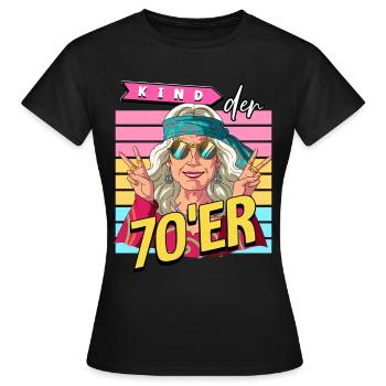 Kind der 70er Jahre Alte Frau Kostüm - Frauen T-Shirt - Schwarz - Vorne - AI Model Female 172 dark (172cm)