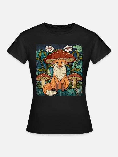 Cottagecore Fuchs - Frauen T-Shirt - Schwarz