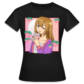 Kawaii Anime Girls Strawberry Milk - Women's T-Shirt - black - Front - AI Model Female 172 dark (172cm)