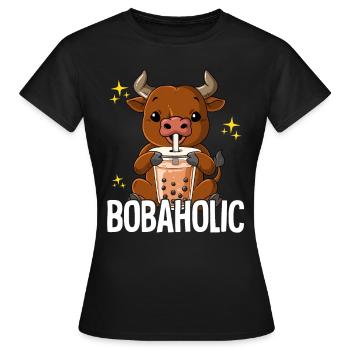 Bubble Tea Ox Boba Tea Bobaholic - Women's T-Shirt - black - Front - AI Model Female 172 dark (172cm)