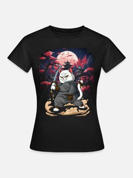Samurai Katze - Frauen T-Shirt - Schwarz