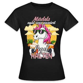 Mädels Egal Was Passiert Pegel Halten - Frauen T-Shirt - Schwarz - Vorne - AI Model Female 172 dark (172cm)