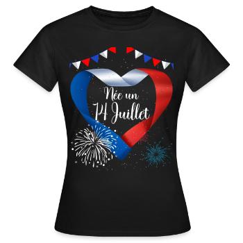 Anniversaire Femme Née 14 Juillet Fête Nationale - T-shirt Femme - noir - Devant - AI Model Female 172 dark (172cm)