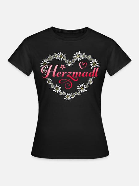 Herzmadl Edelweiß Herz Bayern Madl - Frauen T-Shirt - Schwarz