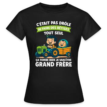 Enfant Grand Frère en Mission - Annonce Grossesse - T-shirt Femme - noir - Devant - AI Model Female 172 dark (172cm)