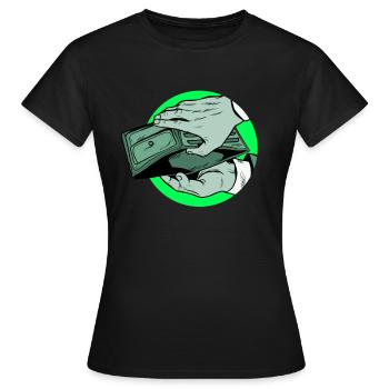 Money arm purse donation miserly stinginess begging - Women's T-Shirt - black - Front - AI Model Female 172 dark (172cm)