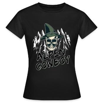 Alpen Allgäu Cowboy Totenkopf Berge Heimat - Frauen T-Shirt - Schwarz - Vorne - AI Model Female 172 dark (172cm)