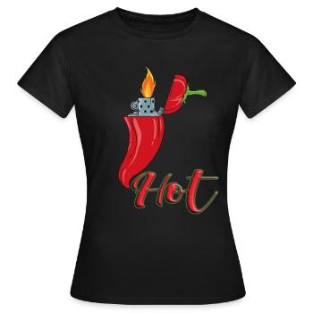 Lustige Peperoni mit Feuerzeug Chilischote Chili - Frauen T-Shirt - Schwarz - Vorne - AI Model Female 172 dark (172cm)