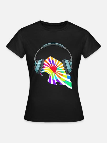 Fehmarn Kopfhörer Musik Bunt - Frauen T-Shirt - Schwarz