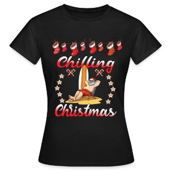 Chilling Christmas Nikolaus Weihnachtsmann Urlaub - Frauen T-Shirt - Schwarz - Vorne - AI Model Female 172 dark (172cm)