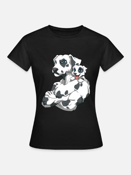 Dalmatiner Vater und Kind Welpe - Frauen T-Shirt - Schwarz