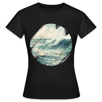 Meer Wellen Brandung Gischt Ufer Küste - Frauen T-Shirt - Schwarz - Vorne - AI Model Female 172 dark (172cm)