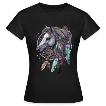 Traumfänger Pferd Federn Esoterik - Frauen T-Shirt - Schwarz - Vorne - AI Model Female 172 dark (172cm)