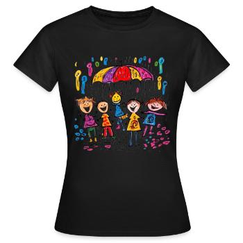 Kinderbild Malen Kinder spielen im Regen - Frauen T-Shirt - Schwarz - Vorne - AI Model Female 172 dark (172cm)