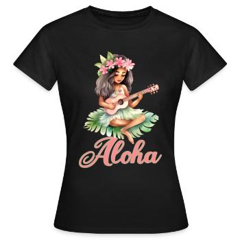 Urlaub Polynesier Strand Ukulele - Frauen T-Shirt - Schwarz - Vorne - AI Model Female 172 dark (172cm)