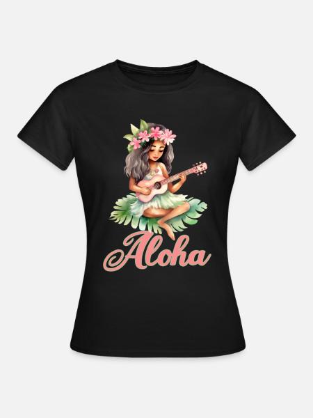 Urlaub Polynesier Strand Ukulele - Frauen T-Shirt - Schwarz