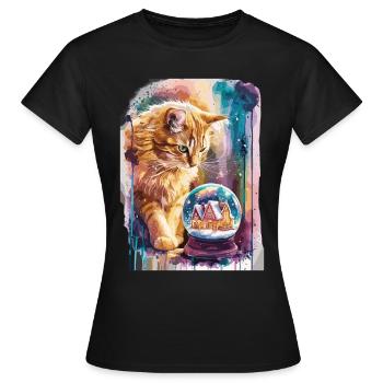 Katzenliebhaber Schneekugel Winterlandschaft - Frauen T-Shirt - Schwarz - Vorne - AI Model Female 172 dark (172cm)