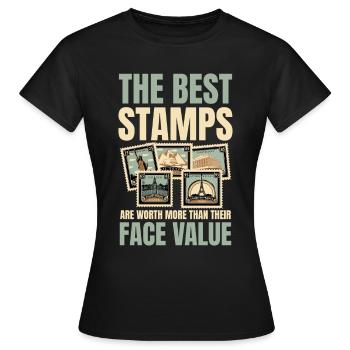 Lustige Briefmarken Briefmarkensammlung Humor - Frauen T-Shirt - Schwarz - Vorne - AI Model Female 172 dark (172cm)