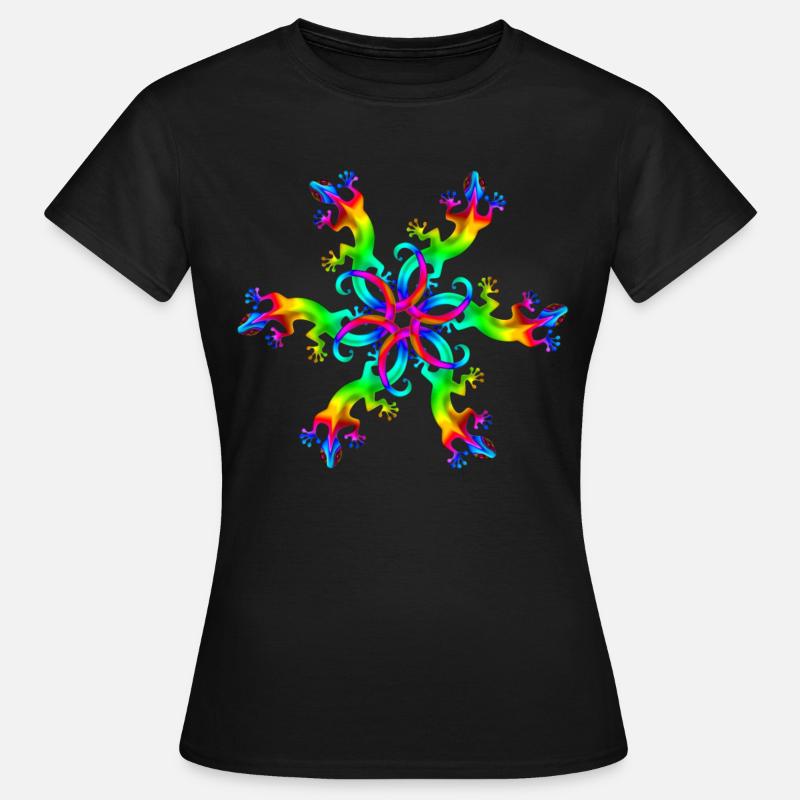 Gecko, lizard, rainbow, Goa, Trance, Psytrance, - Women's T-Shirt - black