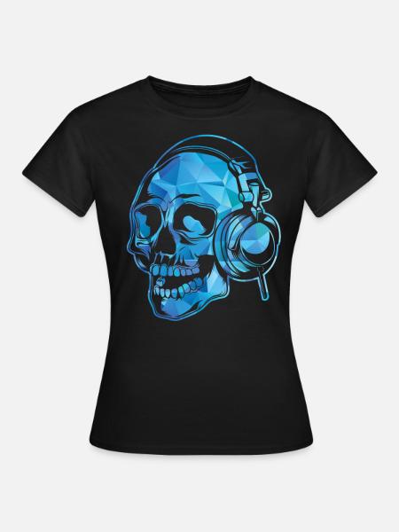 Colorful Skull DJ Headphones Music Rave Gift - Women's T-Shirt - black