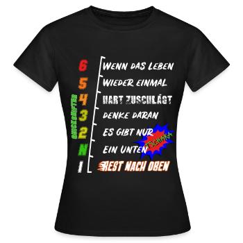 Motorrad Gangschaltung - Motivation - Frauen T-Shirt - Schwarz - Vorne - AI Model Female 172 dark (172cm)
