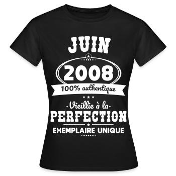 Anniversaire 18 ans - Juin 2008 Perfection - T-shirt Femme - noir - Devant - AI Model Female 172 dark (172cm)