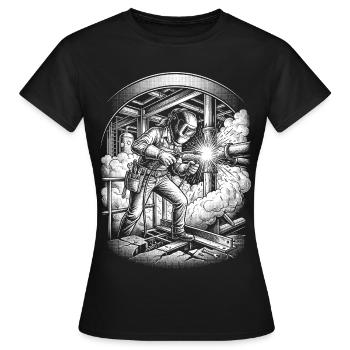 Schweißerin bei der Arbeit Handwerk Beruf. - Frauen T-Shirt - Schwarz - Vorne - AI Model Female 172 dark (172cm)