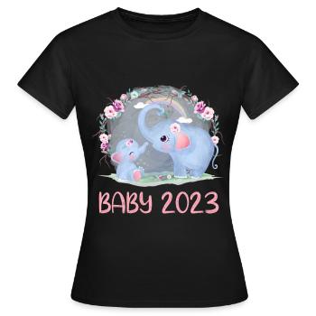 Bébé 2023 Éléphants mignons - T-shirt Femme - noir - Devant - AI Model Female 172 dark (172cm)