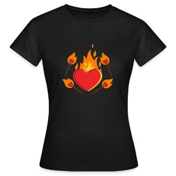Jahrestag Herz Liebe Feuer Streichholz Rot Orange - Frauen T-Shirt - Schwarz - Vorne - AI Model Female 172 dark (172cm)