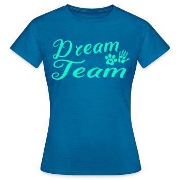 Hund Dream Team - Frauen T-Shirt - Antikblaues Saphir meliert - Vorne - AI Model Female 172 dark (172cm)