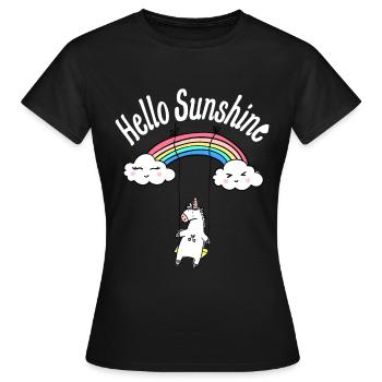 Einhorn Schaukelt am Regenbogen Kinder T-Shirt - Frauen T-Shirt - Schwarz - Vorne - AI Model Female 172 dark (172cm)