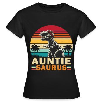 Auntiesaurus Vintage Sunset Dino Tee - Women's T-Shirt - black - Front - AI Model Female 172 dark (172cm)