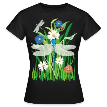 08 Fleurs Libellule Coccinelle - T-shirt Femme - noir - Devant - AI Model Female 172 dark (172cm)