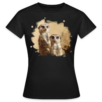 Zwei Erdmännchen grinsen in die Kamera. - Frauen T-Shirt - Schwarz - Vorne - AI Model Female 172 dark (172cm)