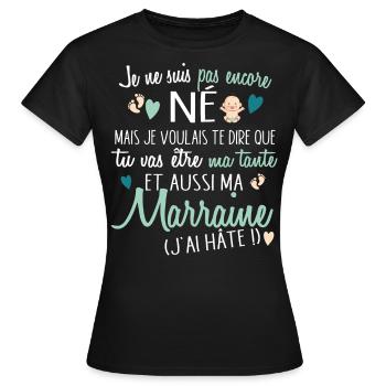 Marraine Tante Bébé Naissance Grossesse Cadeau - T-shirt Femme - noir - Devant - AI Model Female 172 dark (172cm)