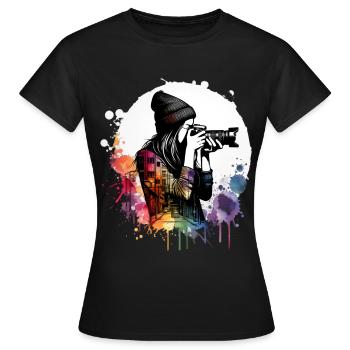 fille qui aime la photographie - T-shirt Femme - noir - Devant - AI Model Female 172 dark (172cm)