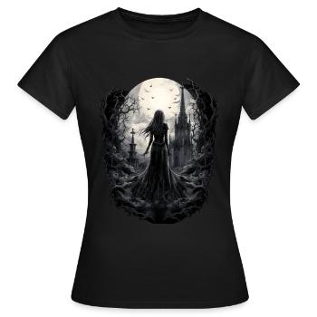 Dunkle Nacht: Die Frau und die Kirche - Frauen T-Shirt - Schwarz - Vorne - AI Model Female 172 dark (172cm)