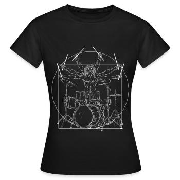 Drums Da Vinci - Cadeau de batteur de roche vitruvienne - T-shirt Femme - noir - Devant - AI Model Female 172 dark (172cm)