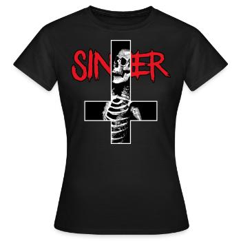 Inverted Cross Of Sinner With Skull And Skeleton - Women's T-Shirt - black - Front - AI Model Female 172 dark (172cm)